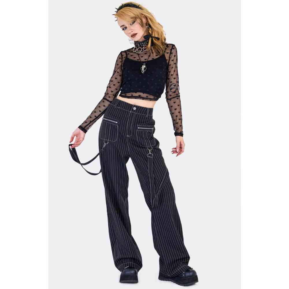 Jawbreaker - Black Pinstripe Wide leg trousers - Black